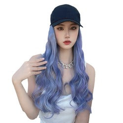Hat wig women's synthetic mechanism color long hair big wave baseball cap integrated simulation long curly hair