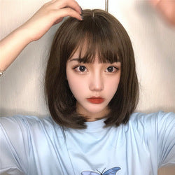 Japanese and Korean Popular Women's Synthetic Wigs with Body Wave Air Bangs Short Bob Hair Small Cap Size