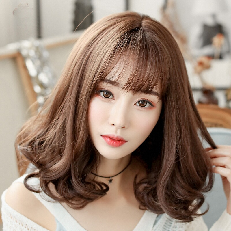 Coolhair Wig Natural Curly Synthetic Women's Wigs with Long Bangs White Stock Colored Short Bob Stylish