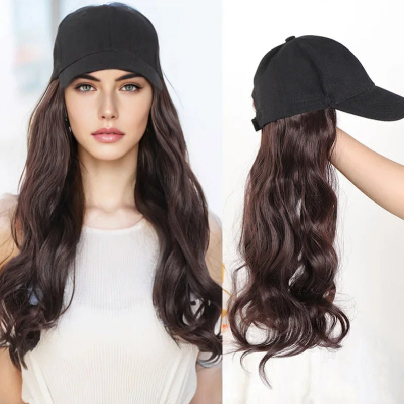 Hot Selling Women's Small High-temperature Fiber Body Wave Long Curly Hair Baseball Cap Wig Hat Heat Resistant Natural Hairline