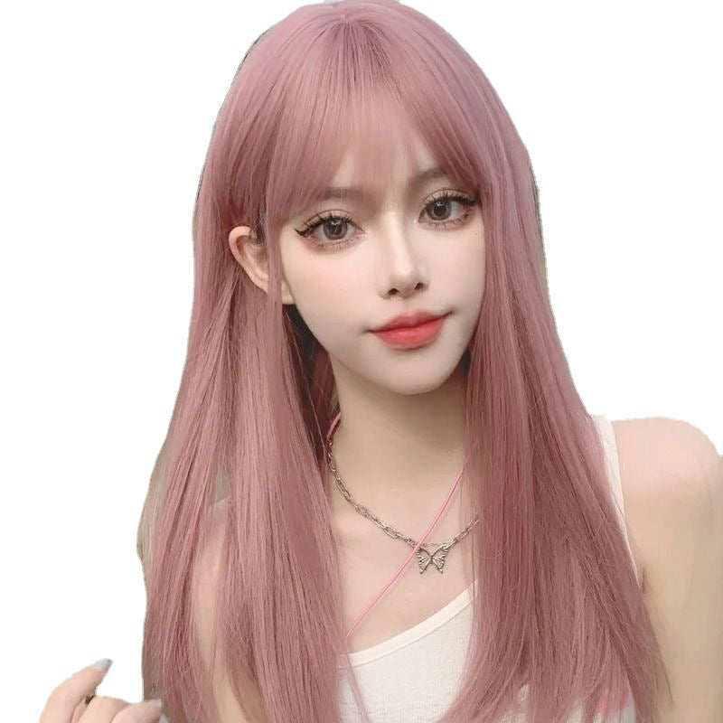 Coolhair Wig New Design Japanese Style Luxury Long Straight Pink Color Synthetic Fiber Wig With Bangs