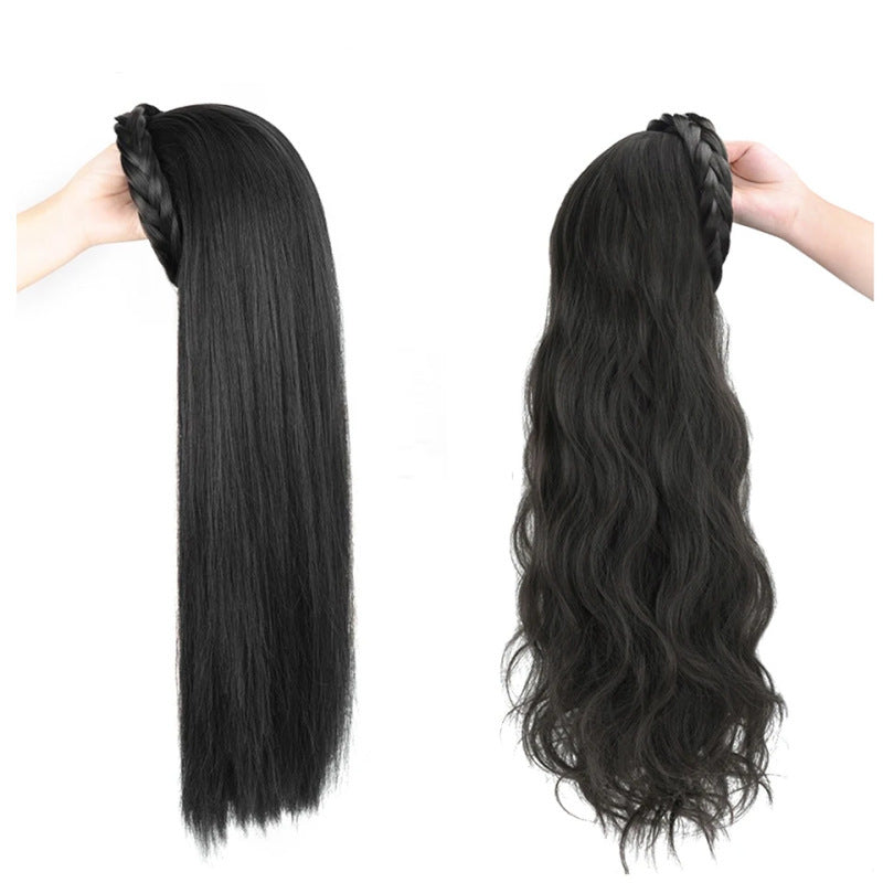 Fishbone headband wig, feminine style, slender straight hair, height increasing, skull top hair extensions, synthetic U-shaped