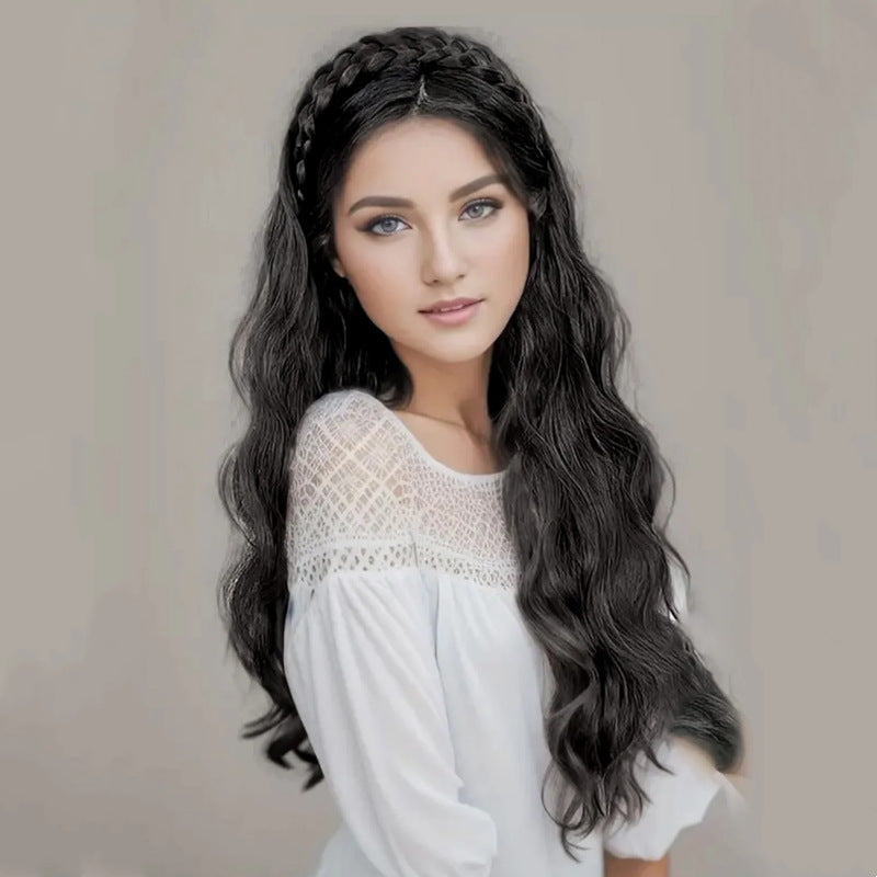 Coolhair Wig Synthetic Long Body Wave Braid Headband Female Brown Black Natural Heat Resistant Half Hair Women 100% Density