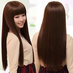 Coolhair Small Cap 10 Inches Long Straight Blackish Brown Synthetic Hair Wig with Bangs Heat Resistant for Women