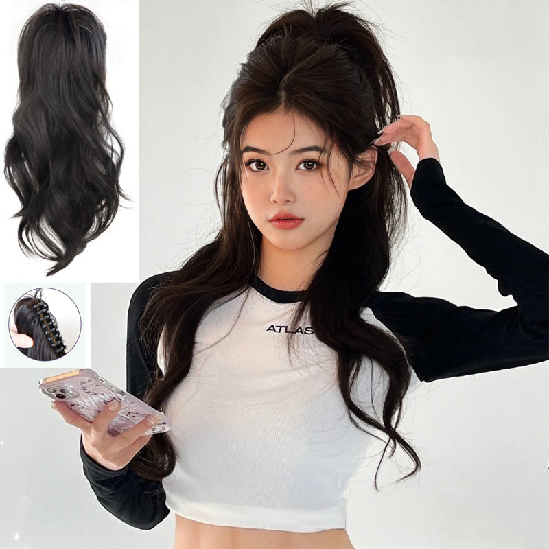 Adjustable Hand Tied Ponytail Simulation Hair High Skull Top Half Tied Waterfall Curly Hair Grasping Clip Long Curly Hair Wig