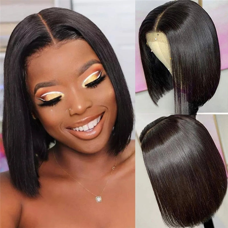 European American Fashion Short Straight Bob Wig Women Coolhair Dark Brown Natural Hairline 100% Density High Temperature