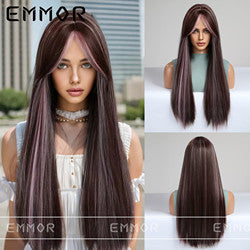 Coolhair Small Cap Dark Brown Natural Straight Synthetic Wig 26 Inches Heat Resistant with Bangs for Women