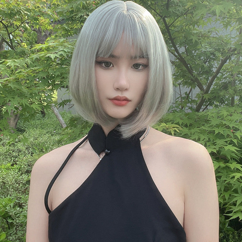 Coolhair Small Dark Brown Short Bob Gradient Golden White Wavy Woven Natural Hairline Heat-resistant Synthetic Wig