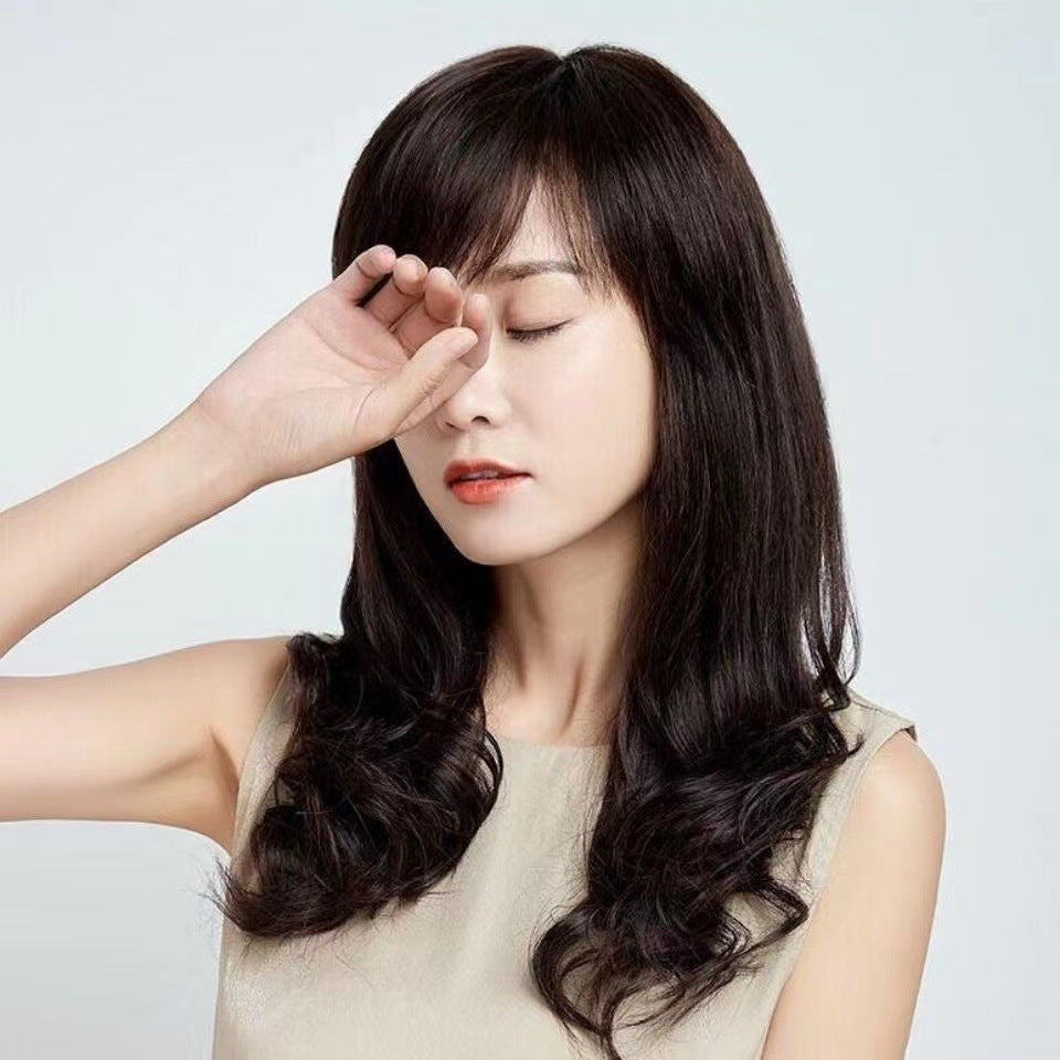 Coolhair Black Body Wave Heat Resistant Synthetic Wig 100% Density Flat Bangs Natural Hairline Women Daily Use Korean Style