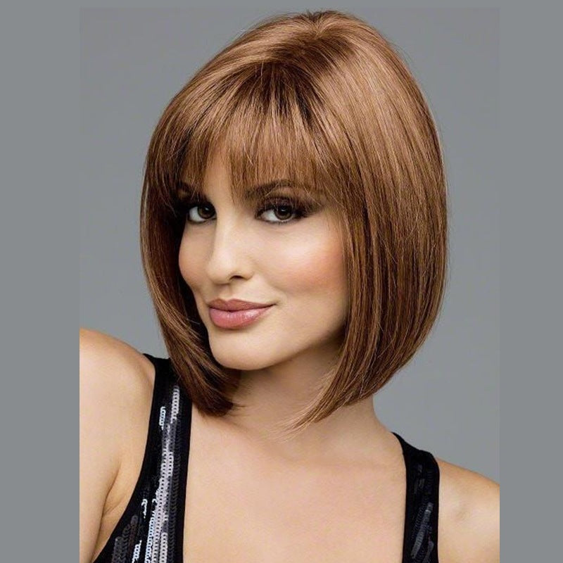 Factory Direct Supply Coolhair Wig European American Style Short Brown Wig with Elegant Trendy Air Bangs