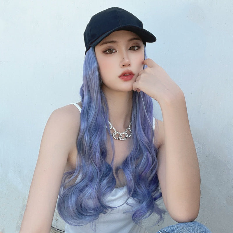 Hat wig women's synthetic mechanism color long hair big wave baseball cap integrated simulation long curly hair