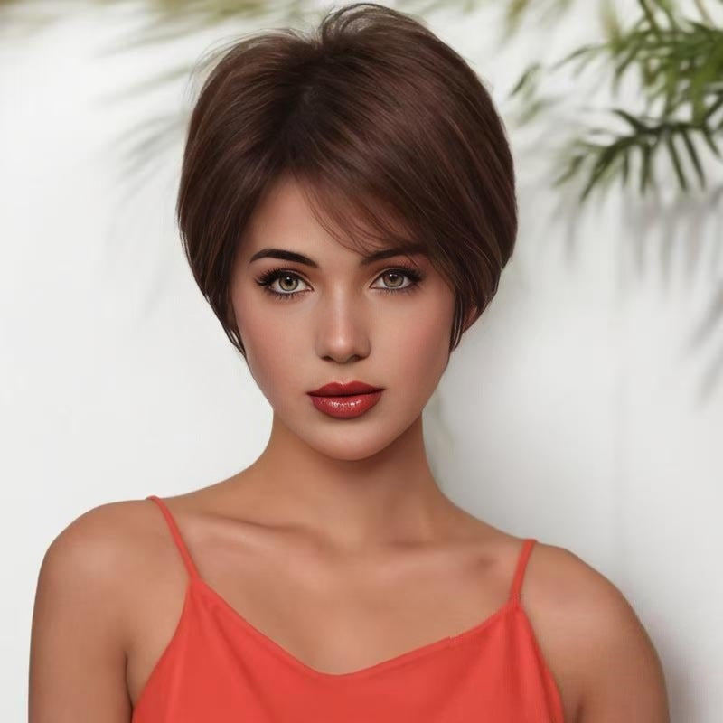 2025 Coolhair Wig Popular Fashion Wigs Brown Salon Hair Wig Short Hair With Bangs for White Women