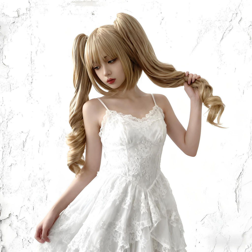 2 E-commerce Body Wave Cosplay Wig Women's Fashion Double Ponytail Lolita air Bangs Full Head Set Synthetic 100% Density Heat