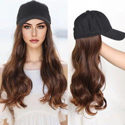 Hot Selling Women's Small High-temperature Fiber Body Wave Long Curly Hair Baseball Cap Wig Hat Heat Resistant Natural Hairline