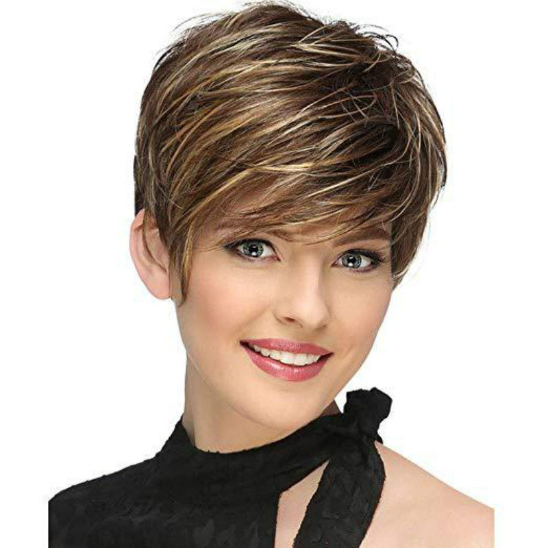 Cheapest Heat Resistant Fiber Synthetic Wigs Highlight Pixie Cut Short with Fringe Made Coolhair Wig Vendor