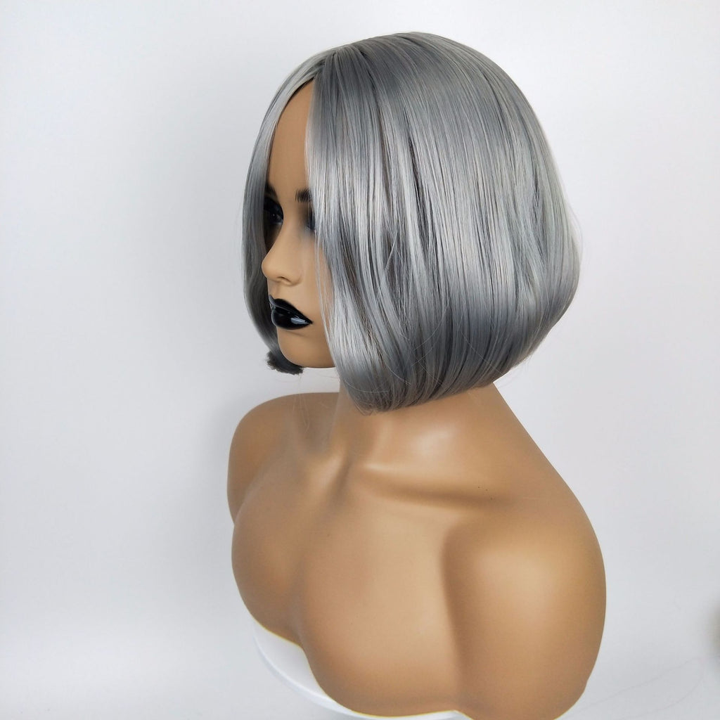 Coolhair Wig 13*6 Lace Wig Gray Silver Mix High Quality Smooth Fiber Bob Short Straight Hair Soft Breathable Real Photo