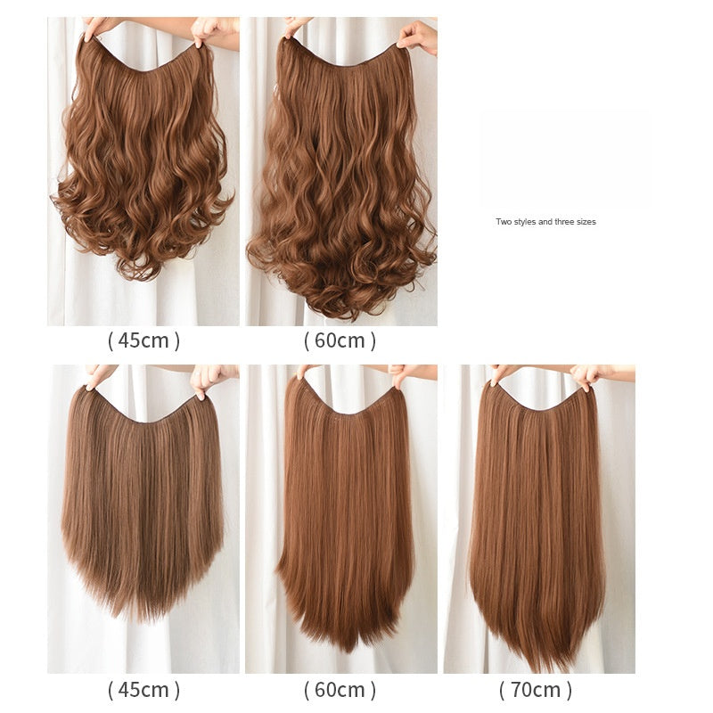 Coolhair Wig Girls Chocolate Brown One Piece Long Straight Highlights Synthetic Hairpiece U-part Wig Hair Extensions for Women