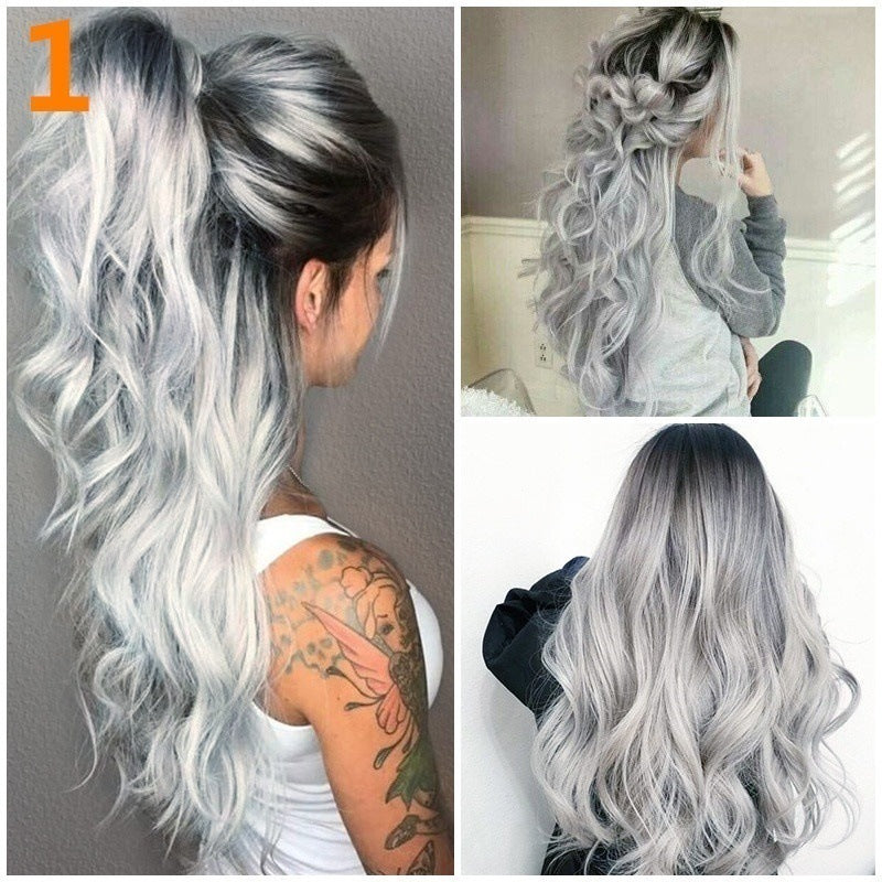 New Wholesale Women's Long Curly Lace Front Cool Wig Deep Wave Black Gray Gradient Heat Resistant Large Cap Size