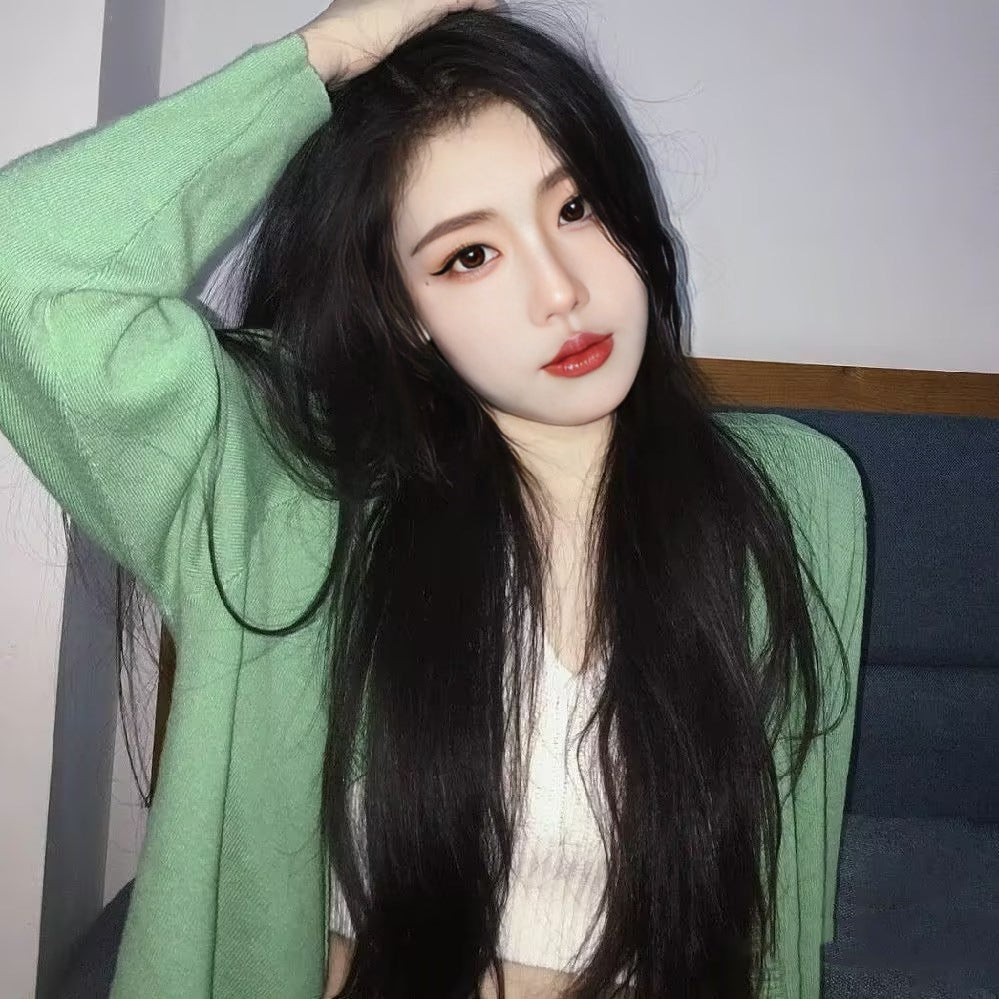 Wig for Women Small Waist Length Body Wave High-temperature Silk Mechanism Button Mesh Full Top Headband 100% Density Natural