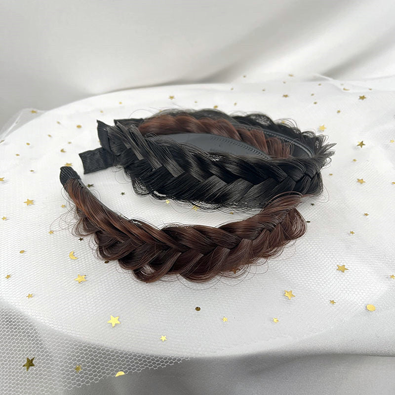 Wigs, women's hand woven fishbone braids, hair bands, integrated height increasing headpieces, manufacturer in stock