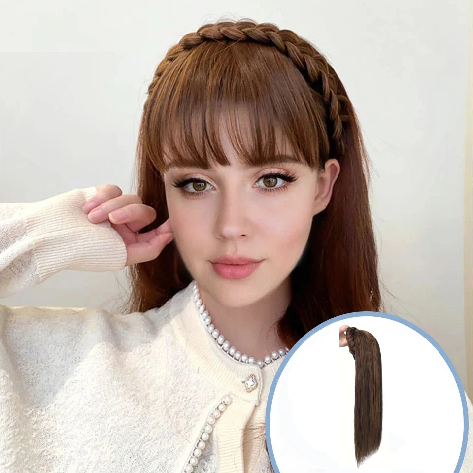 Fishbone headband wig, feminine style, slender straight hair, height increasing, skull top hair extensions, synthetic U-shaped