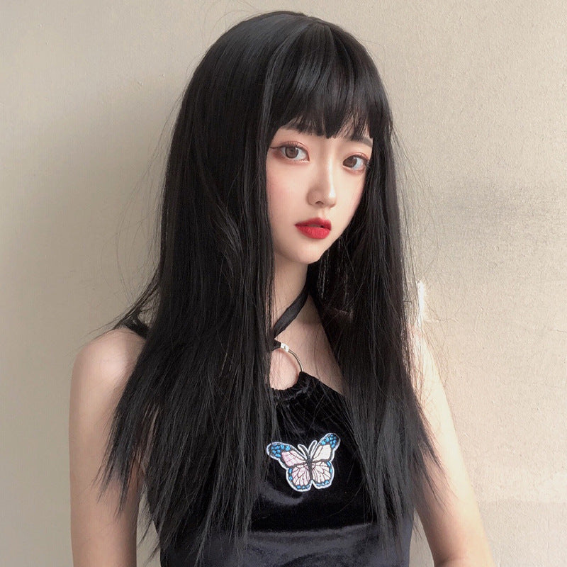 Wig Female Invisible Breathable Body Wave air Bangs Internet Famous Fluffy Natural Long Hair Trimming Face Full Head Cover Small