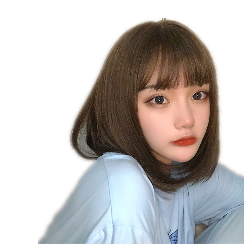 Japanese and Korean Popular Women's Synthetic Wigs with Body Wave Air Bangs Short Bob Hair Small Cap Size