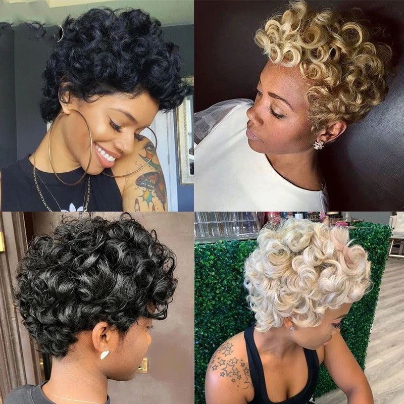Coolhair Wig Short Curly African Blast Hair Small Curly Hair and Fashionable Synthetic Fiber Head Cover