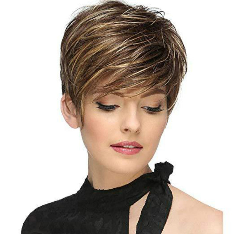 Cheapest Heat Resistant Fiber Synthetic Wigs Highlight Pixie Cut Short with Fringe Made Coolhair Wig Vendor