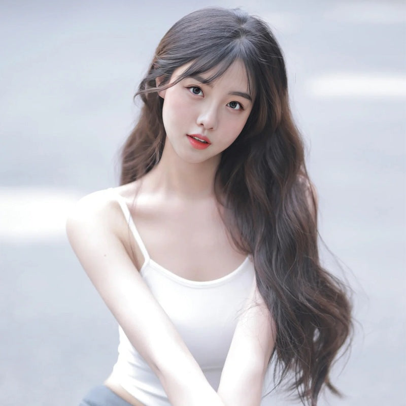 European American Adjustable Women's Wig Air Bangs Long Curly Hair Fluffy Big Waves Waist Length Full Head Cover