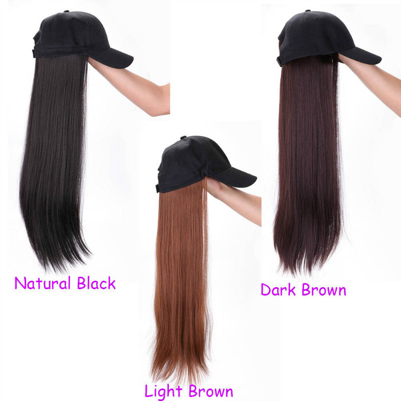 Wig Women's European and American Foreign Trade Wig Hat Integrated Black Long Straight Fiber Women's Headset