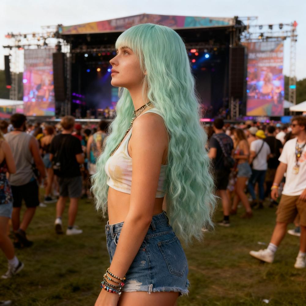 Coolhair Wig 80cm Long Wavy Women High Temperature Synthetic Hair Multicolor Pink Black Party Cosplay Small Cap