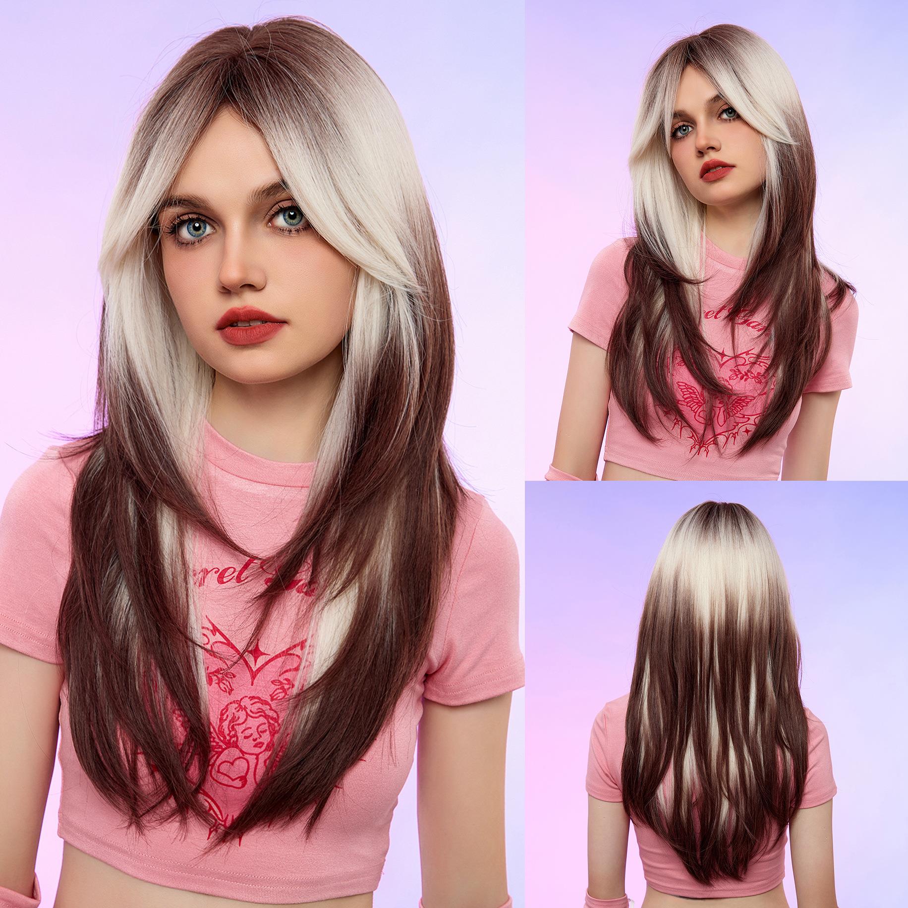 2025 New Arrivals Coolhair Wig Long Straight Heat Resistant High Quality Punk Style Pink Gradient Synthetic Hair Wigs for Women
