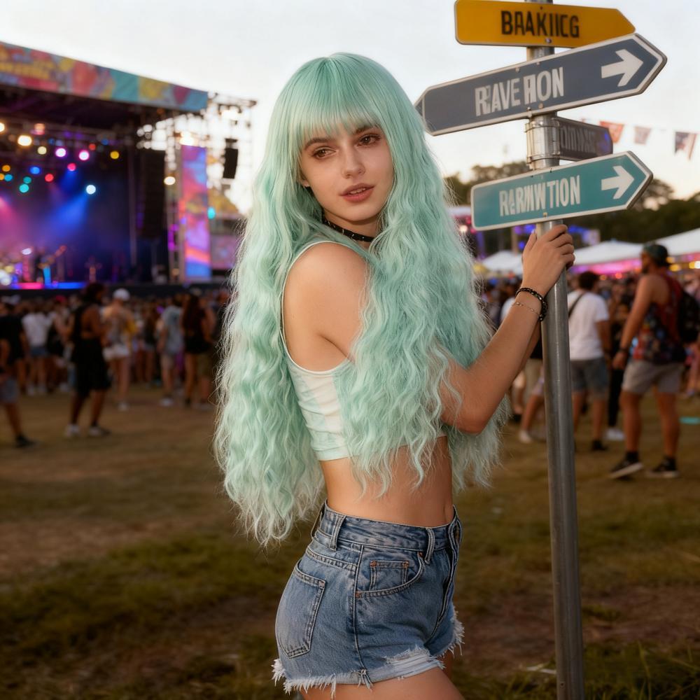 Coolhair Wig 80cm Long Wavy Women High Temperature Synthetic Hair Multicolor Pink Black Party Cosplay Small Cap