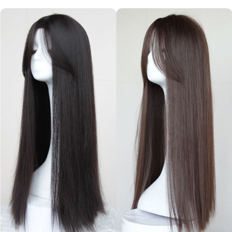 High Density Top Grade Coolhair Wig Half Hand Tied Natural Black Lace Front Machine Made Wigs for Women
