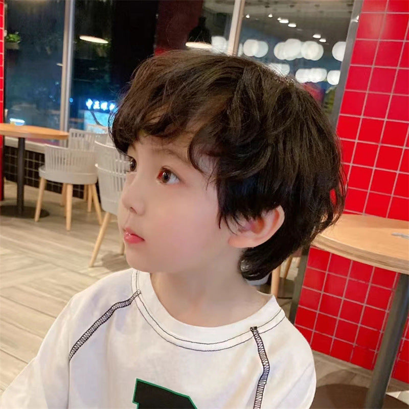 Coolhair Wig Short Brown Boy's Hair Extensions Synthetic Layered Short Kinky Curl Kids Wig Natural Fluffy Cosplay Daily Wear