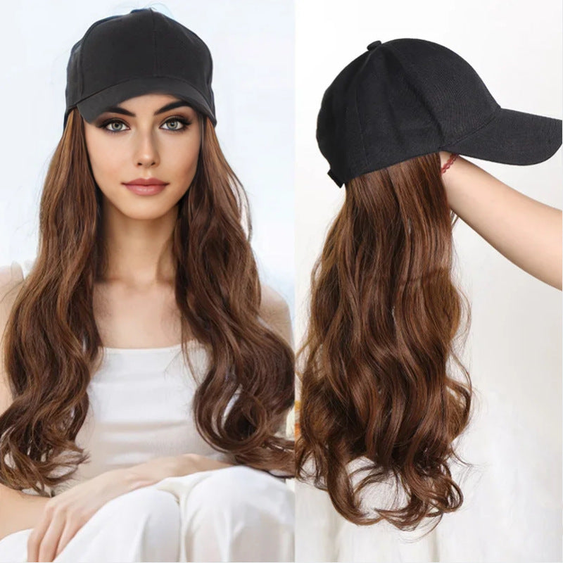 Hot Selling Women's Small High-temperature Fiber Body Wave Long Curly Hair Baseball Cap Wig Hat Heat Resistant Natural Hairline