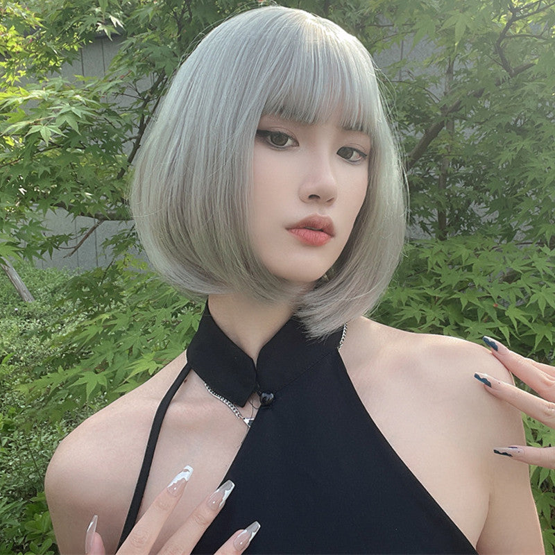 Coolhair Small Dark Brown Short Bob Gradient Golden White Wavy Woven Natural Hairline Heat-resistant Synthetic Wig