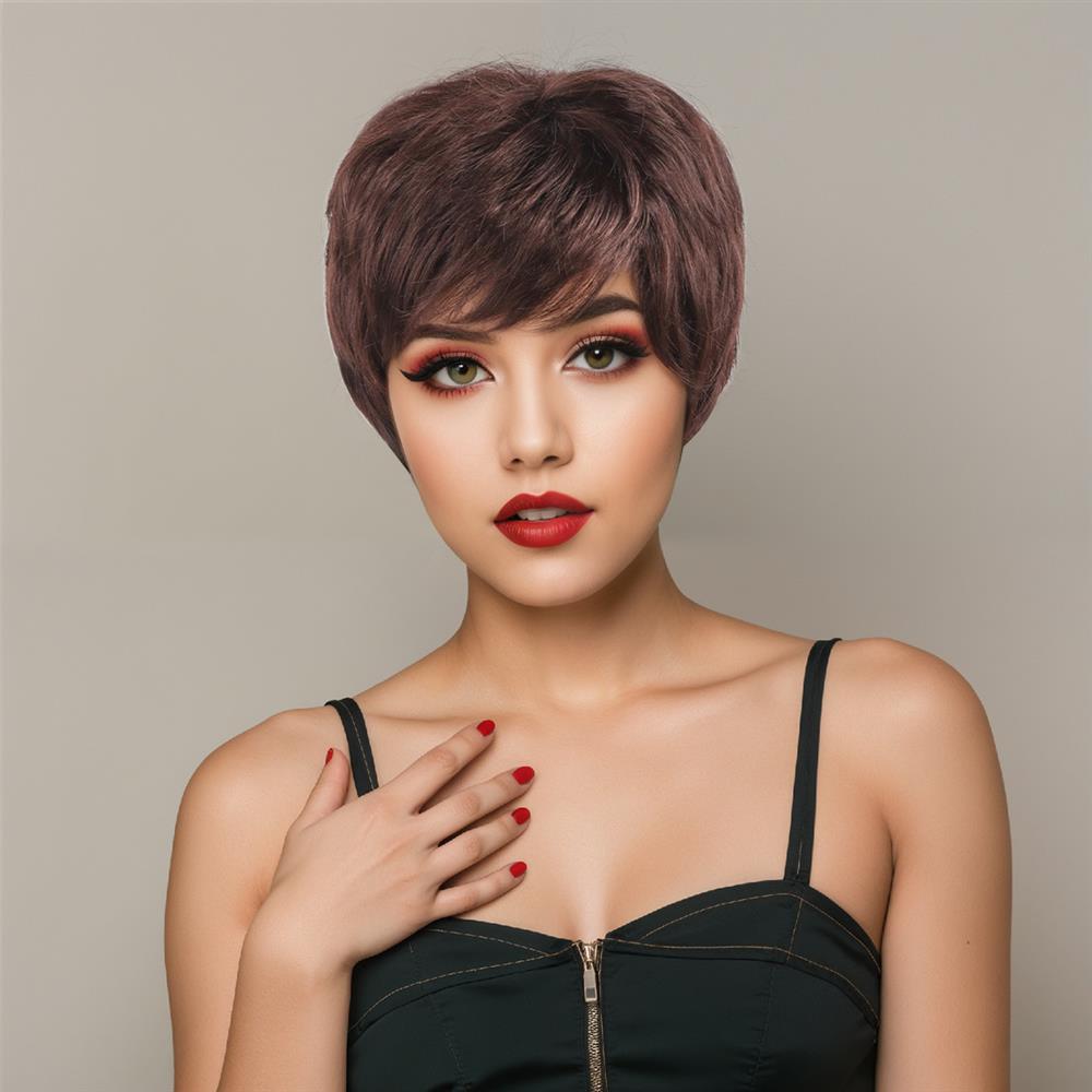 Wigs Supplier Straight Black Short Synthetic Wig with Pixie Cut Bang Coolhair Wig Daily Party Heat Resistant Wigs for Women