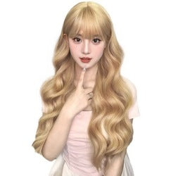 Direct sales wig, women's colorful long curly hair, air bangs, fashionable long hair, full head cover, short video for sale