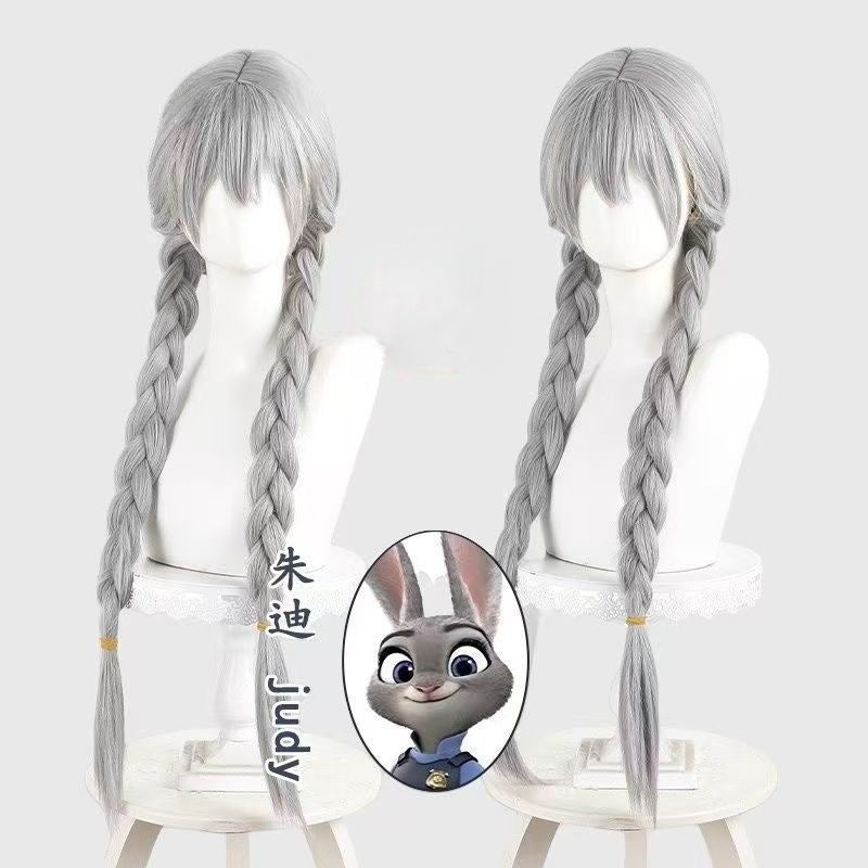 Zootopia Wig Judy and Nick Rabbit Police Officer Cosplay Wig Judy Double Fried Dough Twists Braid Scalp Top