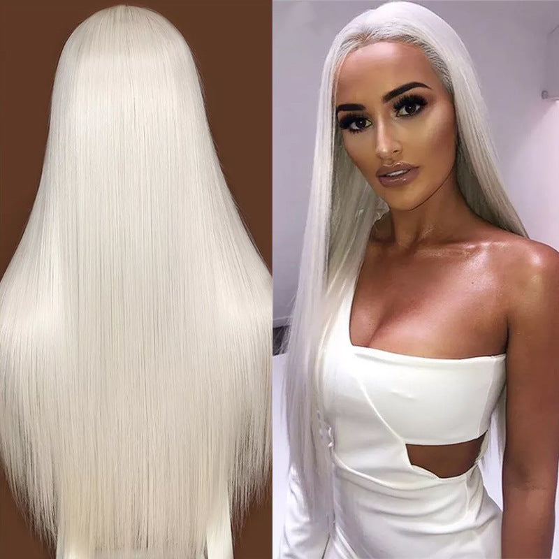 European and American Best-Selling Pure White Long Straight Hair Medium Split Fiberglass Wig Head Cover Wigs Manufacturer