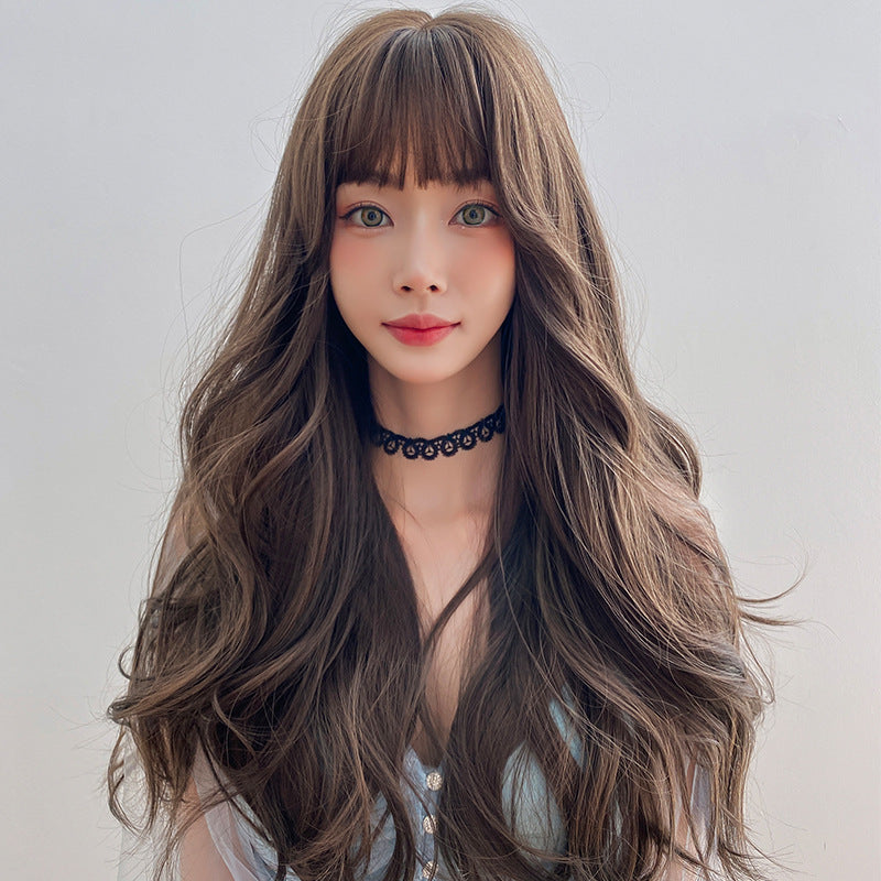 Coolhair Wig Long Brown Wig Wholesale Natural Layer Straight Wig With Bangs Heat Resistant Fibre Synthetic Hair for Daily Party