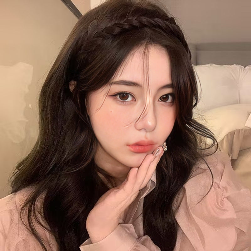 Wigs, women's hand woven fishbone braids, hair bands, integrated height increasing headpieces, manufacturer in stock