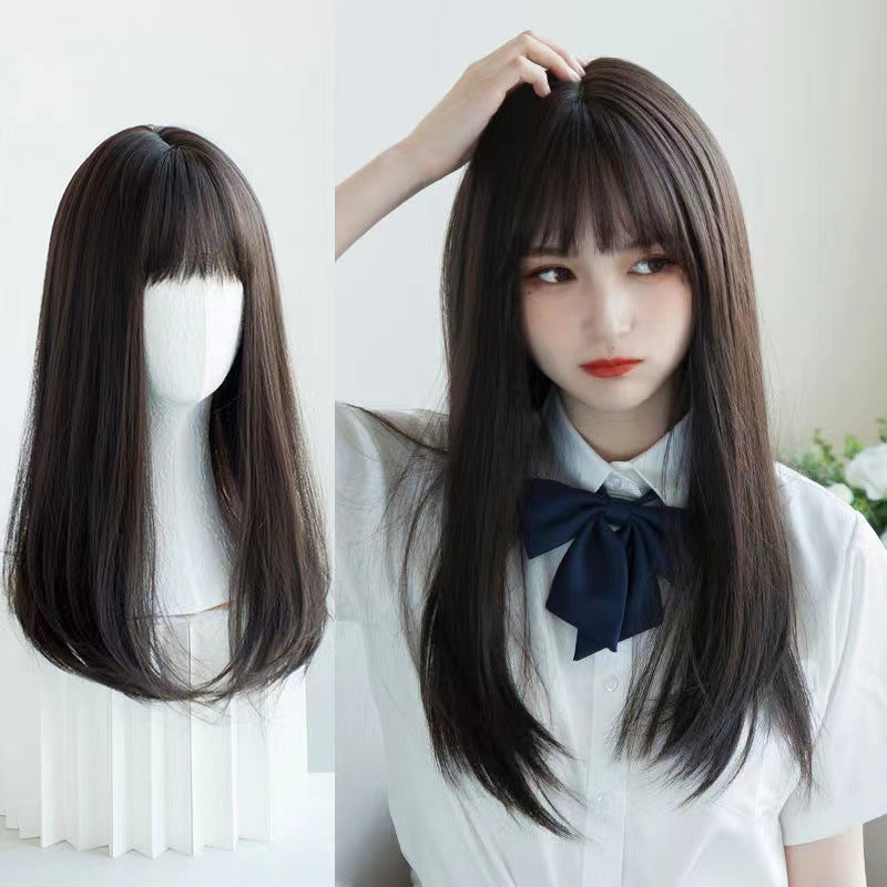 Coolhair Small Cap 10 Inches Long Straight Blackish Brown Synthetic Hair Wig with Bangs Heat Resistant for Women