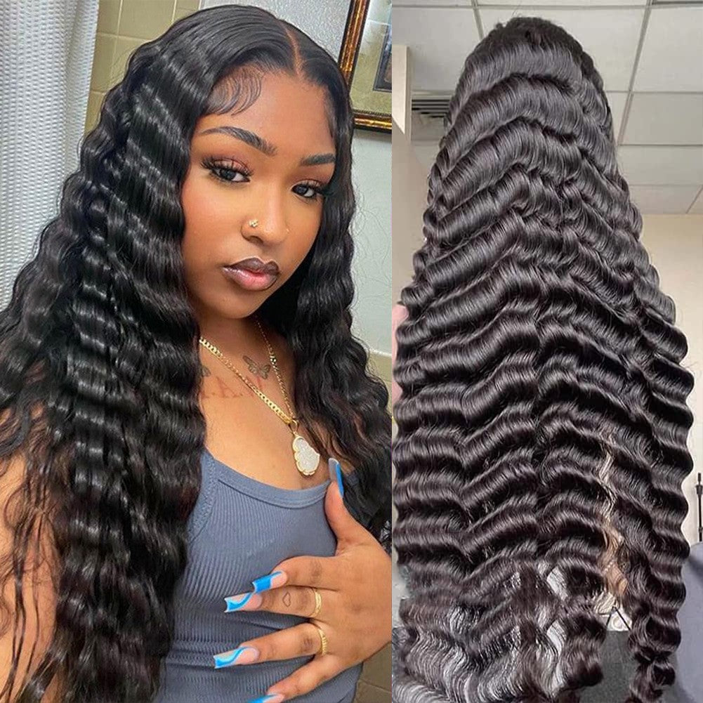 Coolhair Wig High Quality 13x4 HD Transparent Lace Front Wig Raw Vietnamese Deep Water Curly Hair Long Black for Women