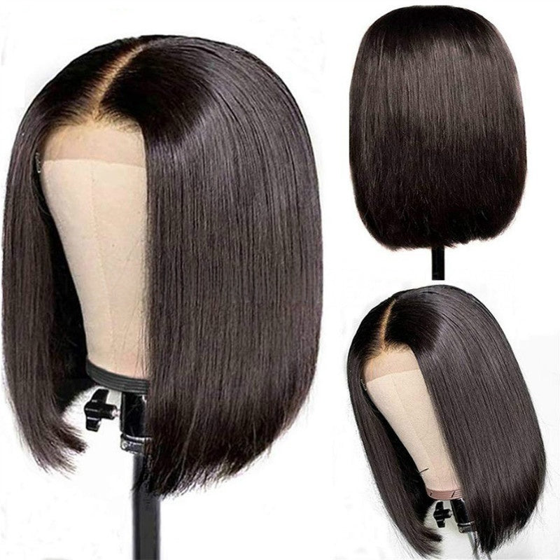 European American Fashion Short Straight Bob Wig Women Coolhair Dark Brown Natural Hairline 100% Density High Temperature