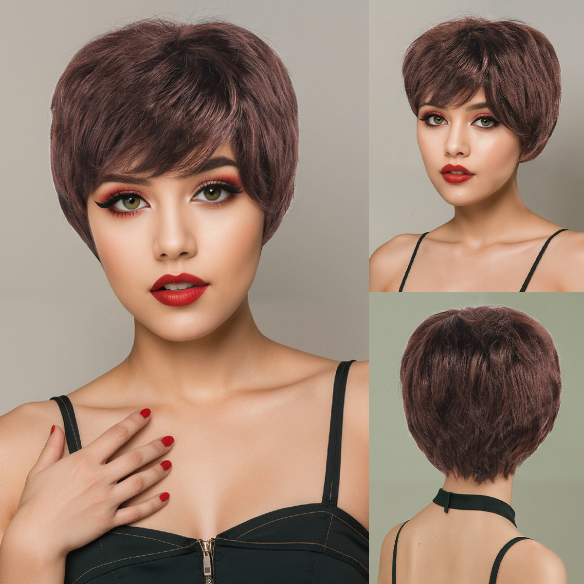 Wigs Supplier Straight Black Short Synthetic Wig with Pixie Cut Bang Coolhair Wig Daily Party Heat Resistant Wigs for Women