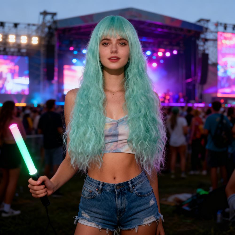 Coolhair Wig 80cm Long Wavy Women High Temperature Synthetic Hair Multicolor Pink Black Party Cosplay Small Cap