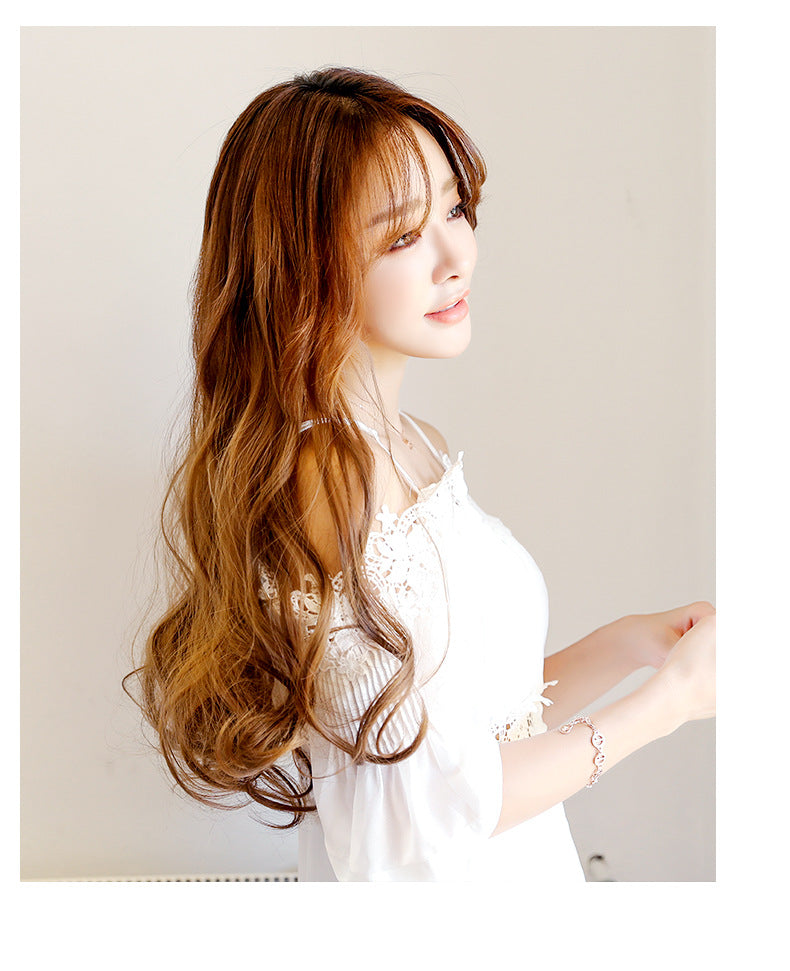 Coolhair Wig Girls Chocolate Brown One Piece Long Straight Highlights Synthetic Hairpiece U-part Wig Hair Extensions for Women